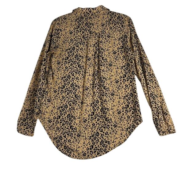 CLOTH & STONE Blouse Leopard Animal Print Long Sleeve Rayon Button Tab Sleeve - Picture 2 of 12